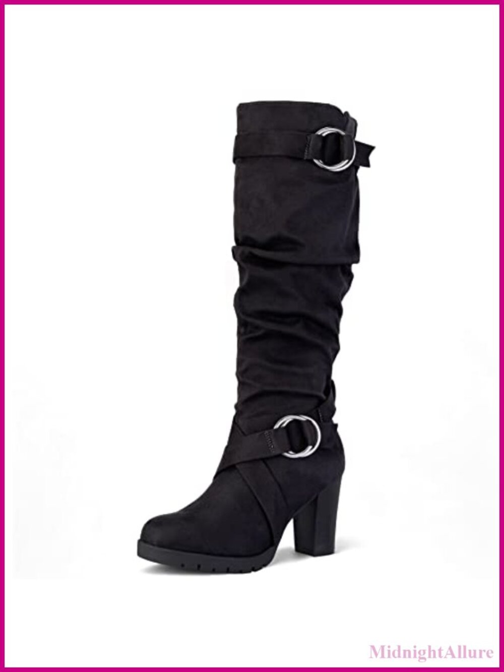 Women's Knee High Boots Chunky Block Heel Side Zipper PU Suede